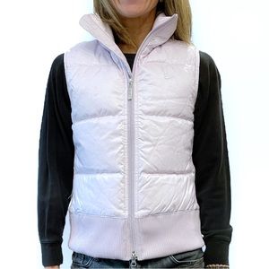 Nike Puffer Vest Jacket Full Zip Pale Pink Purple Medium Goose Down Ribbed Trim